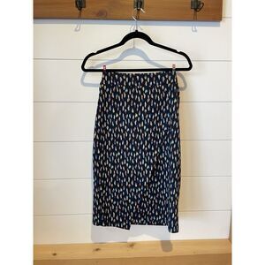Anthropologie Maeve Wrap Skirt Navy Multi-color Pencil Modern Abstract Print Sz6